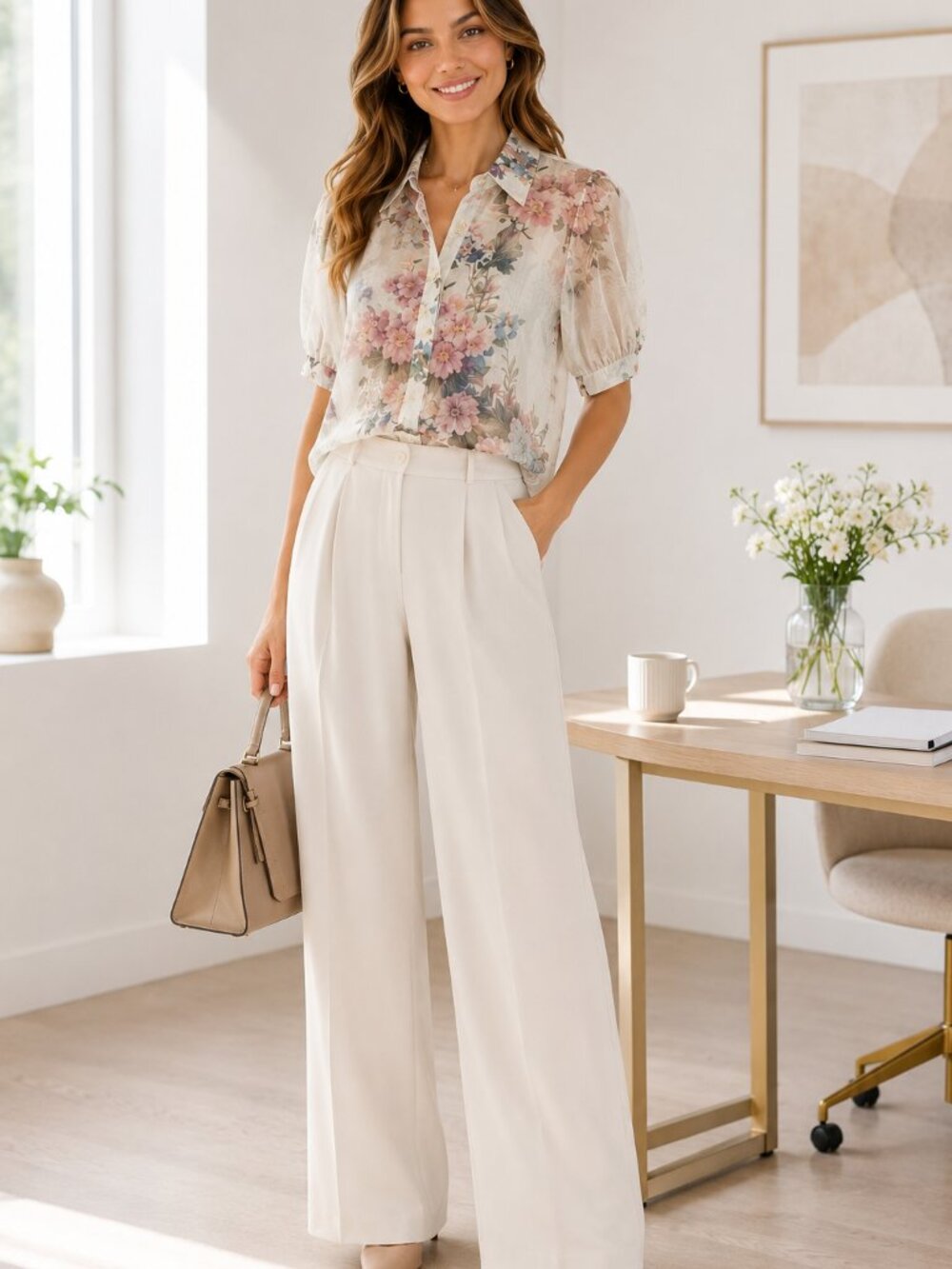 Lucky & Coco Floral Puff Sleeve Button Front Blouse NWT Romantic Cottagecore Top